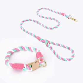 Weaving Gradient Colored Cotton Rope Pet Collar (Option: Cherry blossom pink-M)