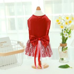 Pet Wedding Dress Bowknot Dog Thin Skirt (Option: Red-S)