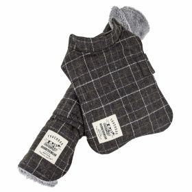 Touchdog 2-In-1 Windowpane Plaided Dog Jacket With Matching Reversible Dog Mat (Color: grey)