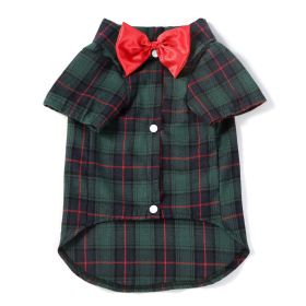 Pet Clothes Small And Medium-sized Dogs Plaid Shirt (Option: Dark Green Bow Tie Male-XXL)